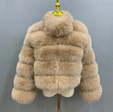 Women Faux Fur Fox Coats Short Coat Jackets Elegant Autumn Winter Jacket Furry Outerwear Elegant Splice Thick Warm Coffe Coats