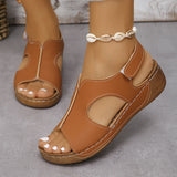 Summer Sandals for Women Wedge Heel Platform Shoes Synthetic Leather Peep Toe Hook Loop Casual Beach Walking Ladies Footwear