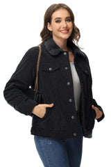 TACVASEN Corduroy Sherpa Fleece Lined Heavy Jackets Womens Fashion Fuzzy Casual Outwears Winter Thermal Coats Female Windbreaker