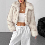 Faux Fox Fur Coats Women Short Jacket Solid Turn Down Collar Long Sleeves Open Stitch Thick Loose Office Lady Casual 2025 Winter