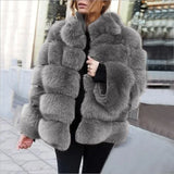 Women Faux Fur Fox Coats Short Coat Jackets Elegant Autumn Winter Jacket Furry Outerwear Elegant Splice Thick Warm Coffe Coats