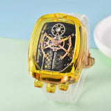 2025 new transparent waterproof men's quartz watch, unique hollow wine barrel shaped leisure watch