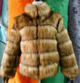 Women Faux Fur Fox Coats Short Coat Jackets Elegant Autumn Winter Jacket Furry Outerwear Elegant Splice Thick Warm Coffe Coats