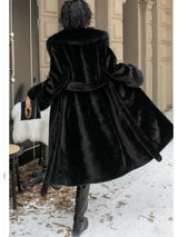 Vintage Coats Faux Fox Fur Women Thick Warm Long Coat Turn Down Collar Warm Coats Thick Elegant Coat With Belt Outerwear Winter