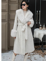 Vintage Coats Faux Fox Fur Women Thick Warm Long Coat Turn Down Collar Warm Coats Thick Elegant Coat With Belt Outerwear Winter