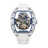 BONEST GATTI Men Automatic Watch Tonneau Mechanical Wristwatch Crystal Case Rubber Strap Watches For Men