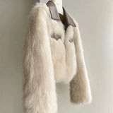 Women's Short Lapel Imitation Fox fur grass Coat 2025 Autumn Winter New Korean version Fashion Thicken Zipper Fur Coat Top
