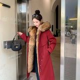 2025New Style Fashionable Temperament Women Long Coat with Detachable Faux Fox Fur Lining Winter Cotton-padded Jacket Girl
