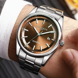 Montre homme CHRONOS à quartz, étanche, avec date et affichage lumineux, en acier inoxydable, style décontracté et sportif.