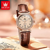 OLEVS 2025 New Fashion Womens Watches Top Brand Luxury Leather Strap Waterproof Calendar Diamond Quartz Watch Relogio Feminino