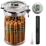 Acrylic Humidor Jar with Digital Hygrometer,Tall Design Fits Long Cigar,Humidifier,Cedar Veneer,Travel Humidor for 15-20 Cigars