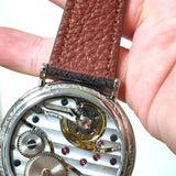 Mechanical watch in Arabic style Stainless steel watch case manual chain adjustment Large case 45mm Camel leather strap