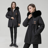 Hooded Coat Women Fur Collar Drawstring Jacket Tight Waist Casual Thick Zipper Warm Jacket Lady Parkas Tops Autumn Winter