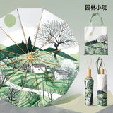 Double Layer UPF50+ Sun UV Protection Umbrella for Women, Flower Paint Windproof Sunproof Waterproof Folding Sunny Rainy Parasol
