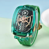 2025 new transparent waterproof men's quartz watch, unique hollow wine barrel shaped leisure watch