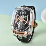 2025 new transparent waterproof men's quartz watch, unique hollow wine barrel shaped leisure watch