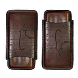 Estuche de cuero genuino tallado hecho a mano para 2/3 cigarros, portátil, de viaje, humidor de cuero