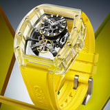 BONEST GATTI Men Automatic Watch Tonneau Mechanical Wristwatch Crystal Case Rubber Strap Watches For Men