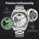 Automatic Mechanical Watch Tourbillon Series, Steel Case 40mm Diameter 15mm Thickness, Leather Strap 3ATM