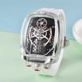 2025 new transparent waterproof men's quartz watch, unique hollow wine barrel shaped leisure watch