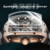 GELATU Luxury Mens Watch Original Skeleton Automatic Mechanical Watch 50M Waterproof Stainless Steel Watches For Men Gift 6016