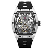 MEGIR Sports Style Automatic Mechanical Watch for Men Full Hollow Transparent Dial Design Stainless Steel Case Silicone Strap