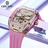 GELATU 6016 All Diamond Women Watch Silicone Waterproof Moonphase Chronograph Luxury Hollow Women All Automatic Mechanical Watch