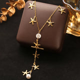 GANEMLY 316L Stainless Steel Flower Petals Colorful Zircon Long Pendant Necklace For Women New Handmade Neck Chain Jewelry Gift