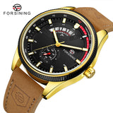 Reloj cronógrafo FORSINING con calendario para hombre, acero inoxidable, piel, movimiento mecánico automático de alta calidad, relojes de pulsera para hombre
