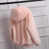 Manteau court pour femme, style velours imitation fourrure de lapin Rex coréen, collection printemps-automne-hiver 2023. Coupe ample et douce. Capuche en peluche peluche.