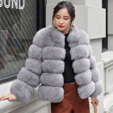 Women Faux Fur Fox Coats Short Coat Jackets Elegant Autumn Winter Jacket Furry Outerwear Elegant Splice Thick Warm Coffe Coats
