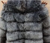 Women Faux Fur Fox Coats Short Coat Jackets Elegant Autumn Winter Jacket Furry Outerwear Elegant Splice Thick Warm Coffe Coats