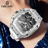 GELATU Top Brand Men's Watches Full Automatic Wristwatch for Man Hollow Mechanical Flywheel Date Week Waterproof Luminous
