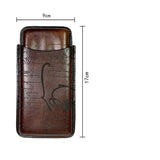 Estuche de cuero genuino tallado hecho a mano para 2/3 cigarros, portátil, de viaje, humidor de cuero