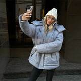 Chic Girl Printed Hooded Zipper Jacket Retro Long Sleeved Winter Warm Coat Date Commuter Female Clothing 2026 New Casual Clothes