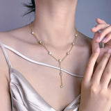 GANEMLY 316L Stainless Steel Flower Petals Colorful Zircon Long Pendant Necklace For Women New Handmade Neck Chain Jewelry Gift