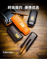 LUBINSKI Estuche de Puros Humidor de Viaje Portátil para 2 Puros Bolsa de Almacenamiento de Puros Tubo de Puros de Cuero para Exteriores Caja de Regalo