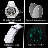 GELATU 8002 Automatic Men's Watches Transparent Case Hollow Mechancial Watches for Man Silicone Strap Waterproof Luminous Watch