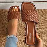 Summer Women's Sandals Luxury Fashion Flat Bottom Slippers Casual Simple Solid Colour One Word Woven Strap Sandy Beach Sandals