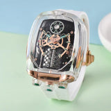 2025 new transparent waterproof men's quartz watch, unique hollow wine barrel shaped leisure watch