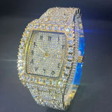 Luxury Iced Out Watch for Mens Brand MISSFOX Hip Hop Square Diamond Quartz Watch Fashion Sports Silicone Strap Tonneau Clock Man