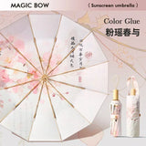 Double Layer UPF50+ Sun UV Protection Umbrella for Women, Flower Paint Windproof Sunproof Waterproof Folding Sunny Rainy Parasol