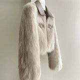 Women's Short Lapel Imitation Fox fur grass Coat 2025 Autumn Winter New Korean version Fashion Thicken Zipper Fur Coat Top