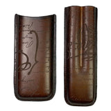 Estuche de cuero genuino tallado hecho a mano para 2/3 cigarros, portátil, de viaje, humidor de cuero