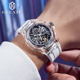 GELATU 8002 Automatic Men's Watches Transparent Case Hollow Mechancial Watches for Man Silicone Strap Waterproof Luminous Watch