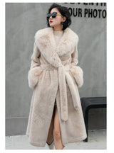 Vintage Coats Faux Fox Fur Women Thick Warm Long Coat Turn Down Collar Warm Coats Thick Elegant Coat With Belt Outerwear Winter