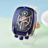 2025 new transparent waterproof men's quartz watch, unique hollow wine barrel shaped leisure watch