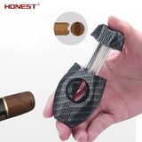 Carbon Fiber Pattern Cigar Scissors, V-Cut & Sharp Design - Portable Stainless Steel Cigar Cutter with Punch