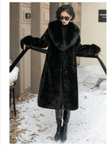 Vintage Coats Faux Fox Fur Women Thick Warm Long Coat Turn Down Collar Warm Coats Thick Elegant Coat With Belt Outerwear Winter
