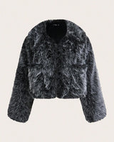 Faux Fox Fur Coats Women Short Jacket Solid Turn Down Collar Long Sleeves Open Stitch Thick Loose Office Lady Casual 2025 Winter